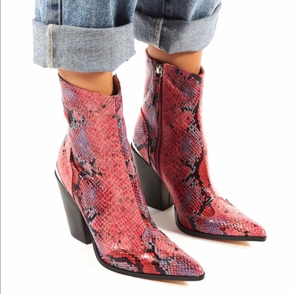 Public Desire Heidi Snakeskin Western Ankle Boots